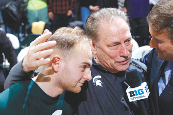 Michigan State head coach Tom Izzo’s son Steve Izzo suits up for last